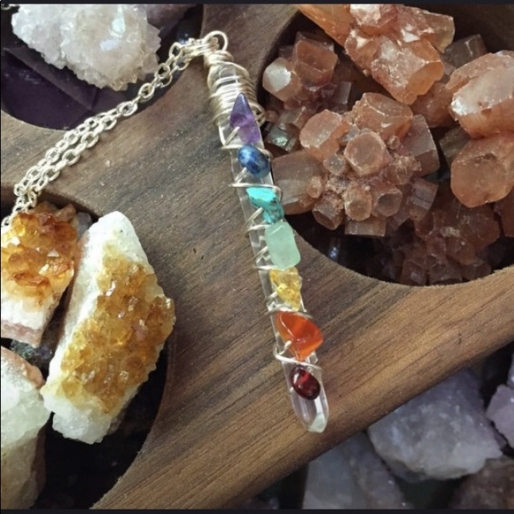 ❤️Rainbow🍭 Chakra Stones Silver Necklace🍭 - Picture 3 of 6